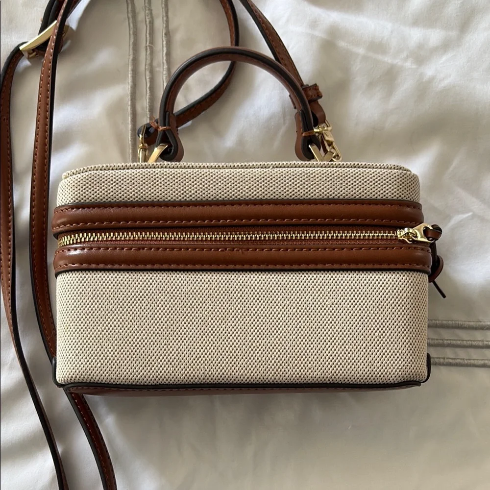 Zara Canvas and Brown Leather Crossbody Bag - Picture 2 of 2
